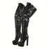 Lysandra Plateau-Stiefel aus Kunstleder mit Schnürdetails – hoher Absatz & Metallring-Design, modisch & elegant | Shiraki